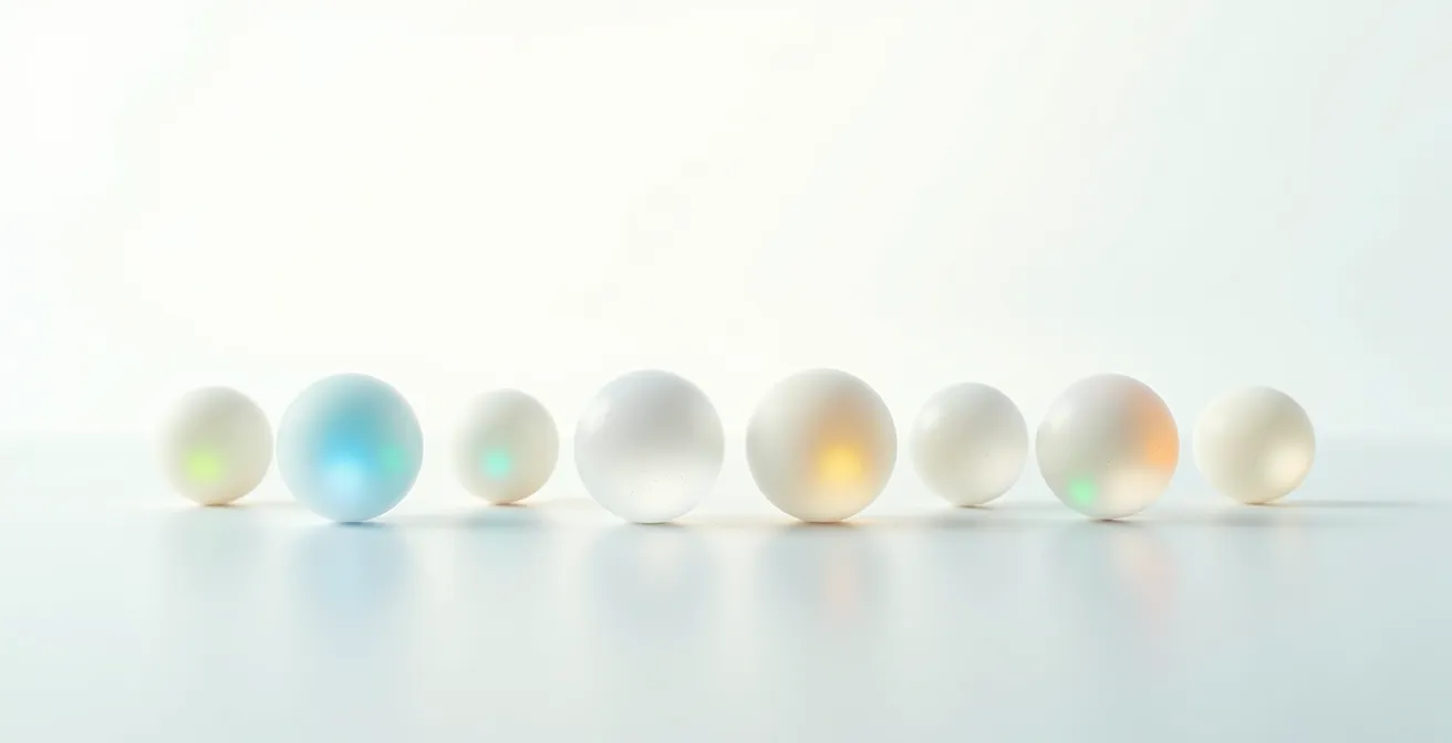 Composition minimaliste de plusieurs sphères de tailles différentes en lévitation sur fond épuré
